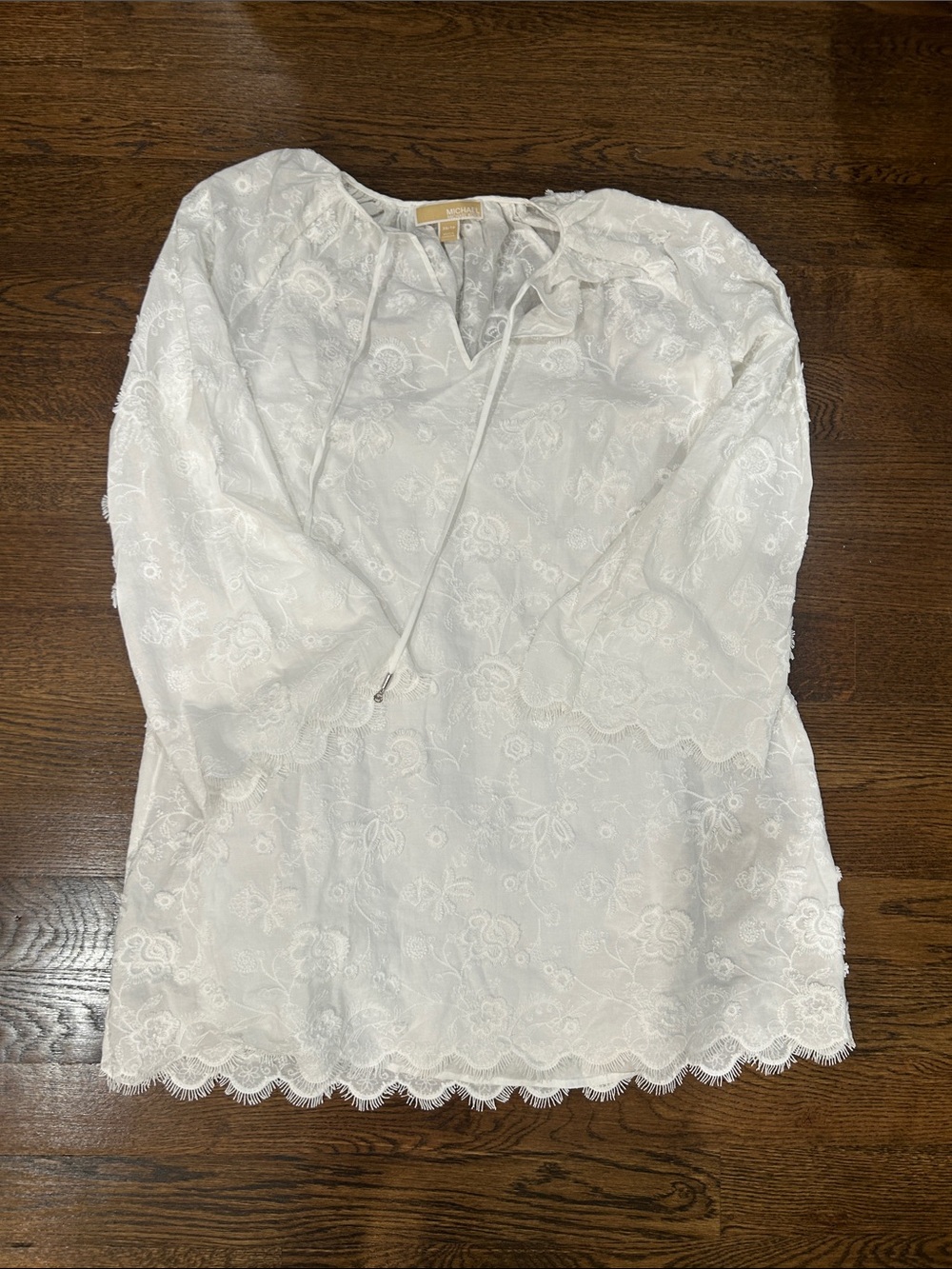 Michael Kors White Embroidered Tie-Neck Tunic